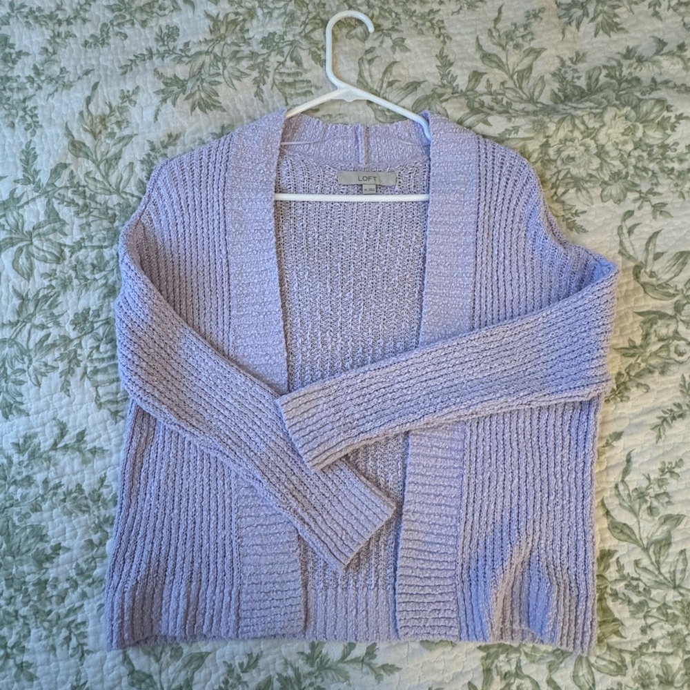 LOFT Purple Cardigan Sweater with Ribbed Knit